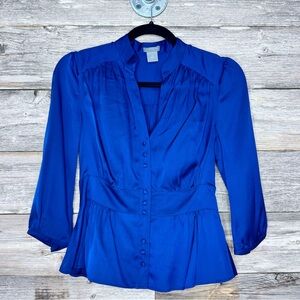 Ann Taylor Petite 2P Silk Button Down 3/4 Sleeve Peplum Blouse